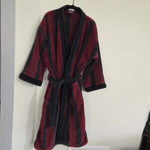 Vtg Christian Dior Robe Size OS Gray Dark Red Striped Pockets Belt *read*